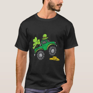 Kids Leprechaun Monster Truck Shamrock St Patrick  T-Shirt