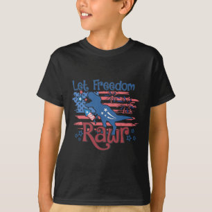 Kids Let Freedom Rawr T-rex Dinosaur Usa Flag 4th T-Shirt
