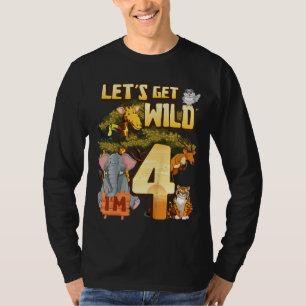 Kids Let's Be Wild I'm 4 Safari Animal Zoo Animal T-Shirt
