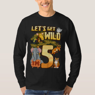 Kids Let's Be Wild I'm 5 Safari Animal Zoo Animal T-Shirt