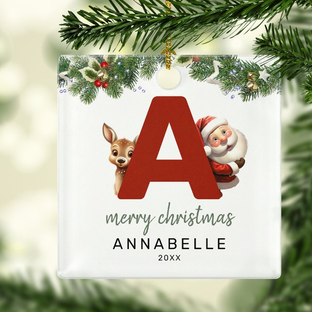 Kids Letter A Monogram Christmas Tree  Metal Ornament (Creator Uploaded)