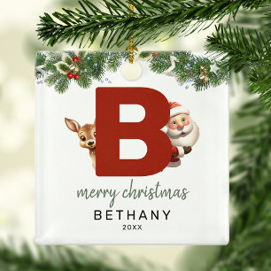 Kids Letter B Monogram Christmas Tree  Metal Ornament