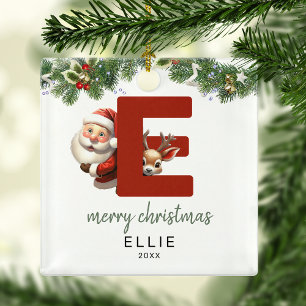Kids Letter E Monogram Christmas Tree  Metal Ornament