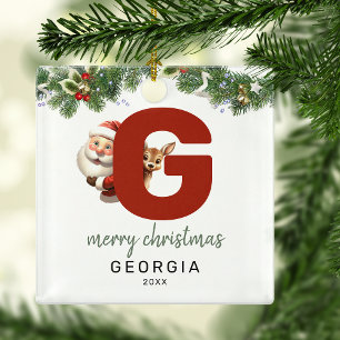 Kids Letter G Monogram Christmas Tree  Metal Ornament
