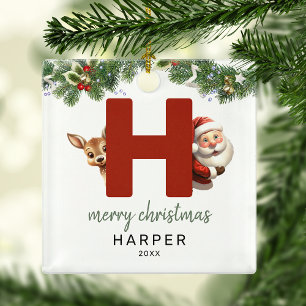 Kids Letter H Monogram Christmas Tree  Metal Ornament