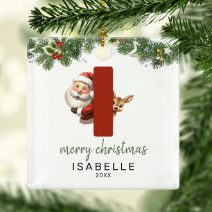 Kids Letter I Monogram Christmas Tree Metal Ornament