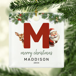 Kids Letter M Monogram Christmas Tree  Metal Ornament