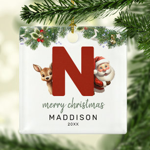 Kids Letter N Monogram Christmas Tree  Metal Ornament