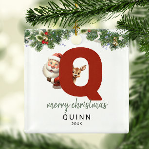 Kids Letter Q Monogram Christmas Tree  Metal Ornament
