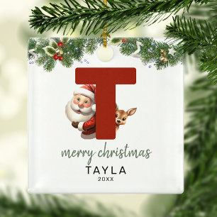 Kids Letter T Monogram Christmas Tree Metal Ornament