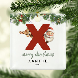 Kids Letter X Monogram Christmas Tree  Metal Ornament