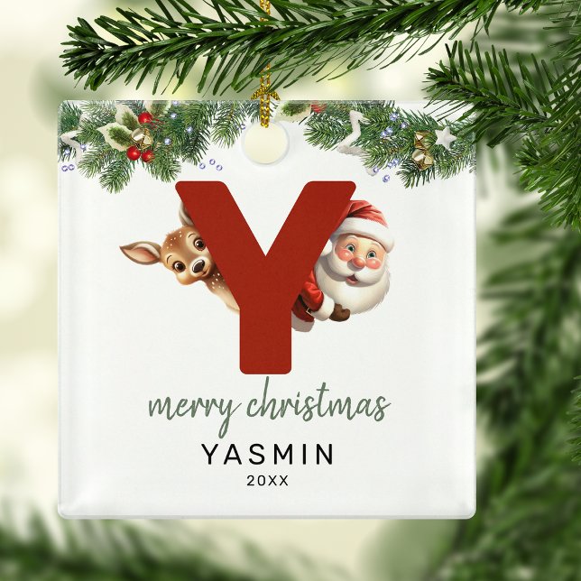 Kids Letter Y Monogram Christmas Tree  Metal Ornament (Creator Uploaded)