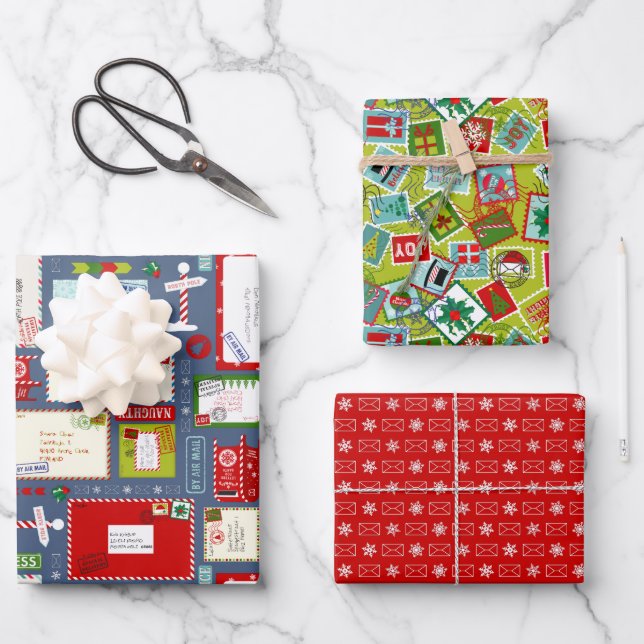 Kids Letters to Santa l Christmas Pattern Wrapping Paper Sheet (Front)