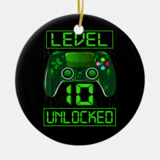 Kids Level 10 Unlocked Funny Video Gamer 10th Ceramic Ornament