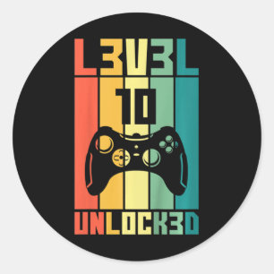 Kids Level 10 Unlocked Vintage Video Gamer 10th Bi Classic Round Sticker