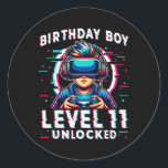 Kids Level 11 Unlocked 11 Years Old Birthday Gamer Classic Round Sticker<br><div class="desc">Kids Level 11 Unlocked 11 Years Old Birthday Gamer Funny Bday Boy 1</div>
