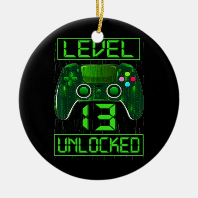 Kids Level 13 Unlocked Funny Video Gamer 13th Ceramic Ornament (Front)