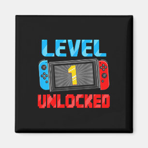 Kids Level 1 Unlocked Gamer 1st Birthday Gift Vide Magnet
