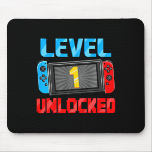 Kids Level 1 Unlocked Gamer 1st Birthday Gift Vide Mouse Pad