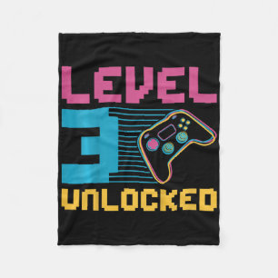 Kids Level 3 Unlocked Gaming Birthday Fleece Blanket