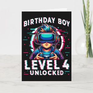 Kids Level 4 Unlocked 4 Years Old Birthday Gamer F Card