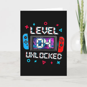 Kids Level 4 Unlocked Gamer 4th Birthday Gift Vide Card