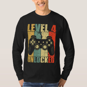 Kids Level 4 Unlocked Video Game 4th Birthday Boy T-Shirt