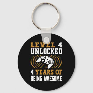 Kids Level 4 Unlocked Video Game 4th Birthday Keychain