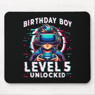 Kids Level 5 Unlocked 5 Years Old Birthday Gamer F Mouse Pad