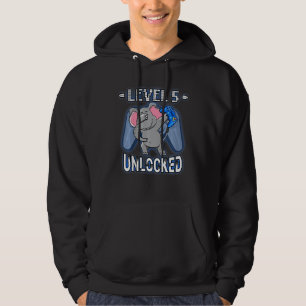 Kids Level 5 Unlocked Dabbing Elephant Gamer 5th Hoodie