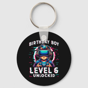 Kids Level 6 Unlocked 6 Years Old Birthday Gamer F Keychain