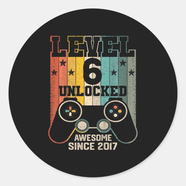 Kids Level 6 Unlocked Awesome 2017 Boy Video Game  Classic Round Sticker (Front)