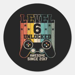 Kids Level 6 Unlocked Awesome 2017 Boy Video Game  Classic Round Sticker