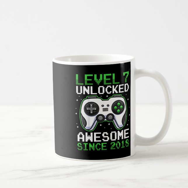 Kids Level 7 Unlocked 7 Years Old Video Gamer Birt Coffee Mug (Right)