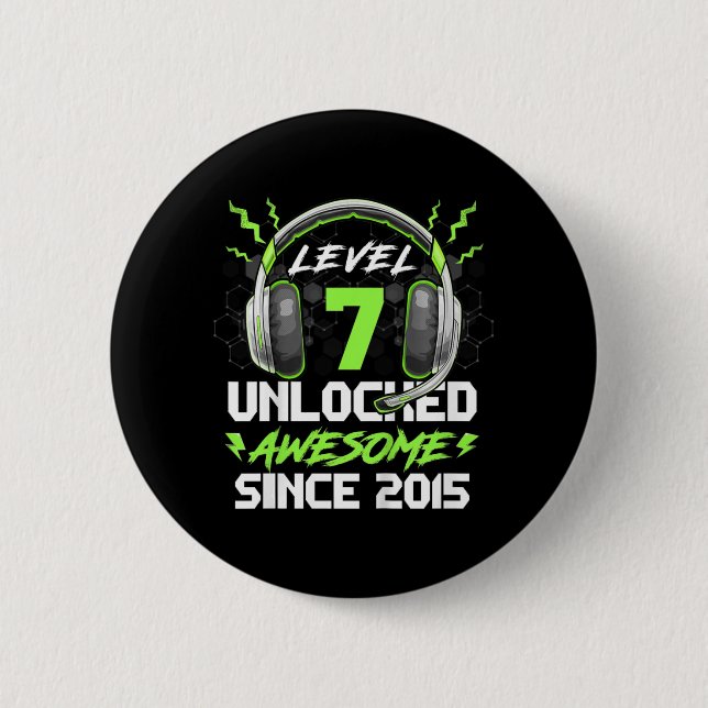 Kids Level 7 Unlocked Awesome Since 2015 7th Birth 2 Inch Round Button (Front)