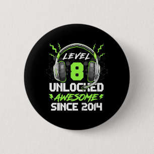 Kids Level 8 Unlocked Awesome Since 2014 8th Birth 2 Inch Round Button