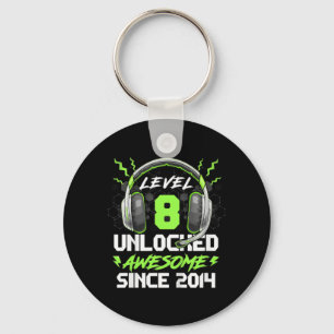 Kids Level 8 Unlocked Awesome Since 2014 8th Birth Keychain