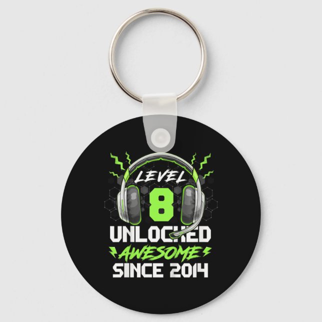 Kids Level 8 Unlocked Awesome Since 2014 8th Birth Keychain (Front)