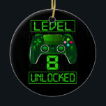 Kids Level 8 Unlocked Funny Video Gamer 8th Ceramic Ornament<br><div class="desc">Kids Level 8 Unlocked Funny Video Gamer 8th Birthday Gift. Perfect gift for your dad,  mom,  papa,  men,  women,  friend and family members on Thanksgiving Day,  Christmas Day,  Mothers Day,  Fathers Day,  4th of July,  1776 Independent day,  Veterans Day,  Halloween Day,  Patrick's Day</div>