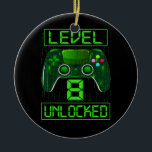 Kids Level 8 Unlocked Funny Video Gamer 8th Ceramic Ornament<br><div class="desc">Kids Level 8 Unlocked Funny Video Gamer 8th Birthday Gift. Perfect gift for your dad,  mom,  papa,  men,  women,  friend and family members on Thanksgiving Day,  Christmas Day,  Mothers Day,  Fathers Day,  4th of July,  1776 Independent day,  Veterans Day,  Halloween Day,  Patrick's Day</div>