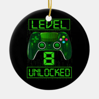 Kids Level 8 Unlocked Funny Video Gamer 8th Ceramic Ornament