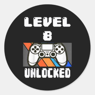 Kids Level 8 Unlocked Video Game 8th Birthday Classic Round Sticker