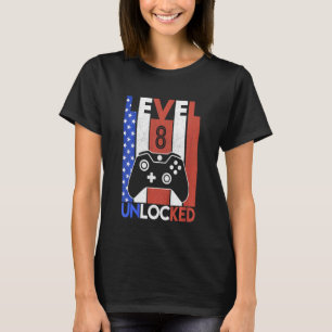 Kids Level 8 Unlocked Video Gamer 4th Of July T-Shirt