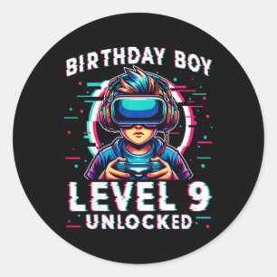 Kids Level 9 Unlocked 9 Years Old Birthday Gamer F Classic Round Sticker