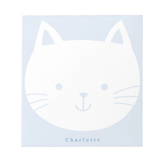 Kids Light Blue Kitty Personalized notepads (Front)