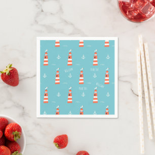 Kids Lighthouse and Anchor Pattern on Blue Napkin