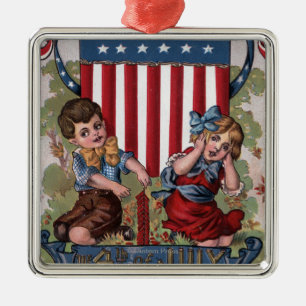 Kids Lighting Fireworks Metal Ornament