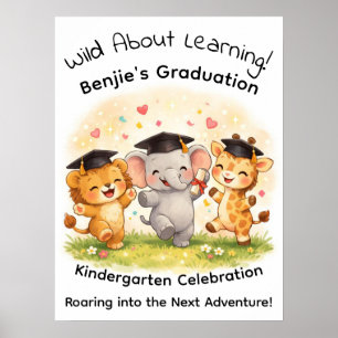 Kids Lion Elephant Giraffe Graduation Party  Poster