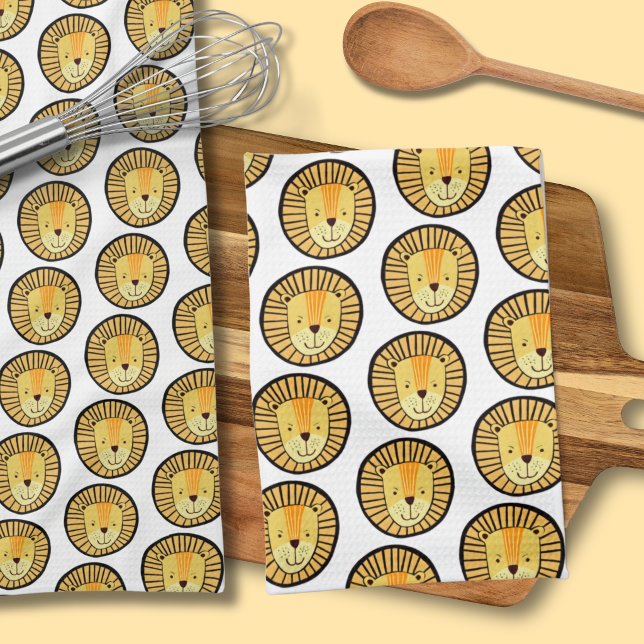 Kids Lion Jungle Animal Pattern Kitchen Towel (Lion head cute kids pattern kitchen towel)