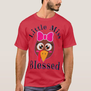 Kids Little Miss Blessed Thanksgiving Turkey Girl T-Shirt